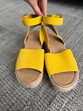 Bright Yellow Ankle-Strap Espadrille Sandals for Women